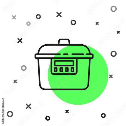 Black line Slow cooker icon isolated on white background. Electric pan. Vector