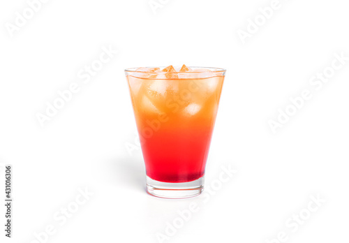 Tequila sunrise cocktail isolated on a white background.