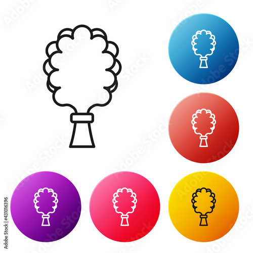 Black line Sauna broom icon isolated on white background. Broom from birch twigs, branches for Russian steam bath, sauna, washhouse. Set icons colorful circle buttons. Vector