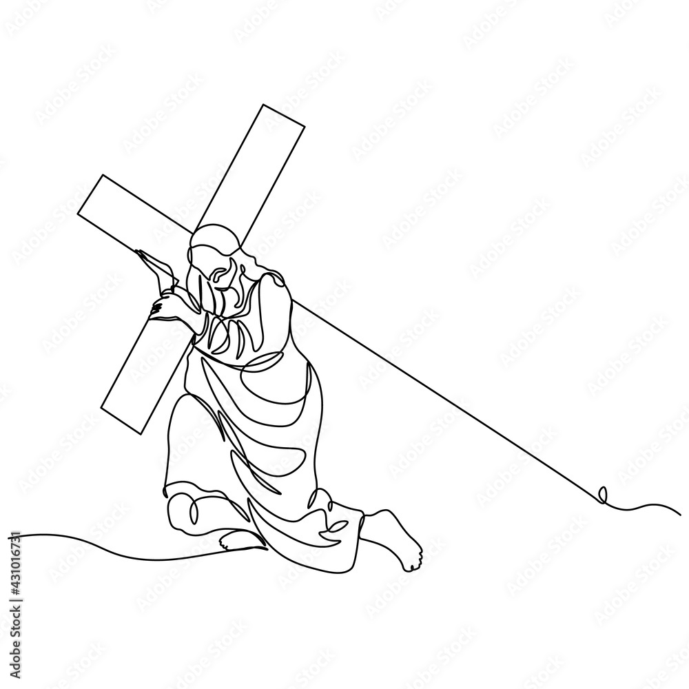 One continuous single drawn line art doodle spirituality cross ...
