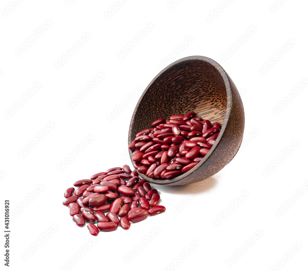 Kidney beans in wooden bowl isolated on white background Kidney beans in wooden bowl isolated on white background