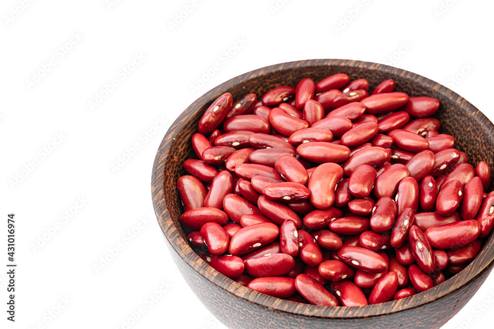 Kidney beans in wooden bowl on white background, copy space Kidney beans in wooden bowl on white background, copy space
