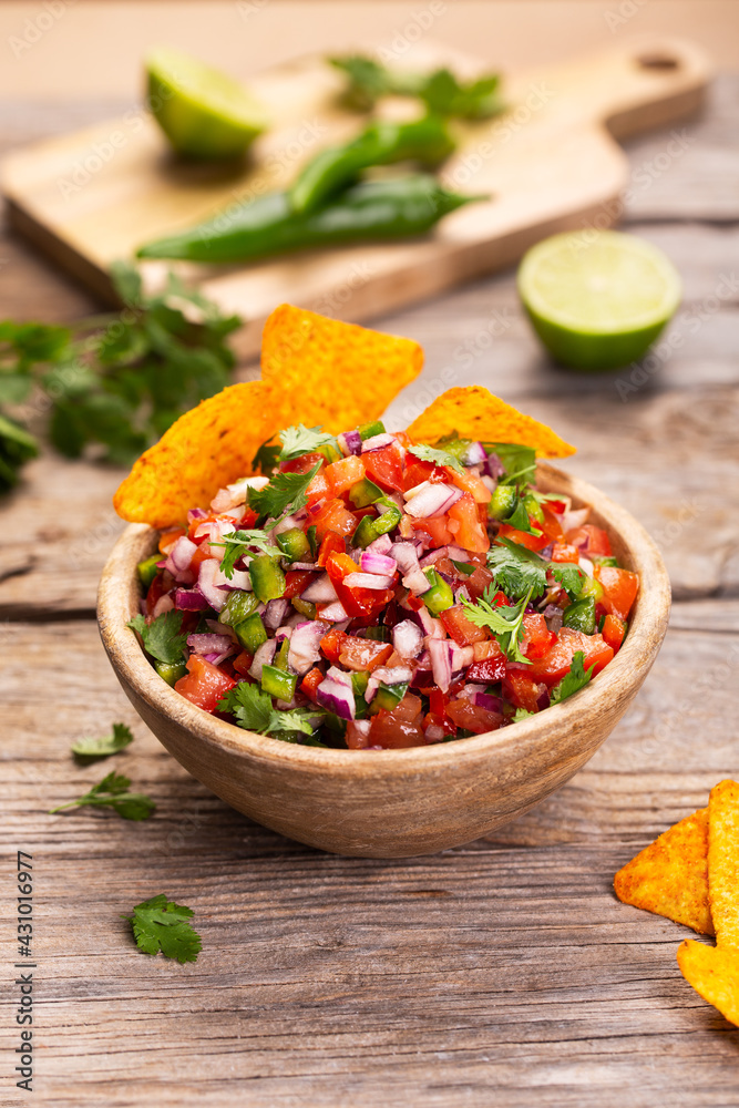 Homemade salsa pico de gallo, mexican cuisine