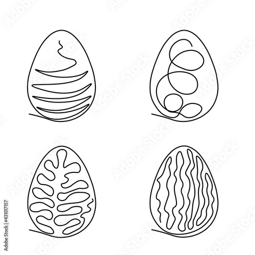 One continuous single drawn line art doodle Easter eggs one line. Vector illustration. Easter eggs for Easter holidays. Isolated image of a hand drawn outline on a white background.