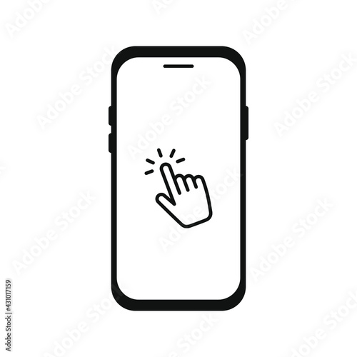 Hand touch screen smartphone icon. Click on the smartphone.