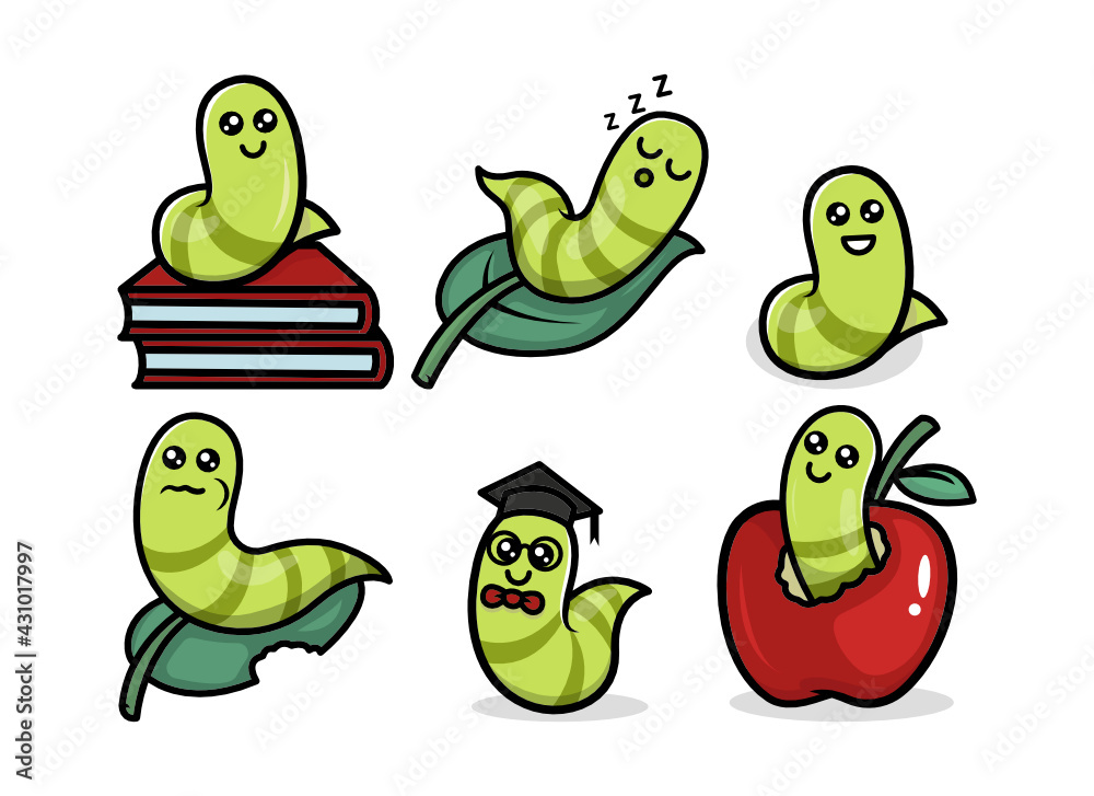 Obraz premium Cute caterpillar worm animal mascot logo design illustration