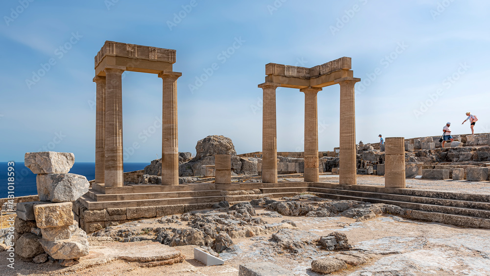 Rhodes Acropolis of Lindos Stoa of Psithyros Ruin Editorial Panorama