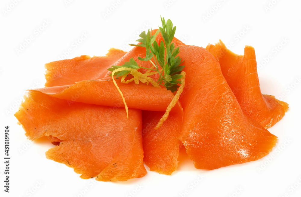 Smoked wild Salmon on white Background - Isolated Smoked wild Salmon on white Background - Isolated