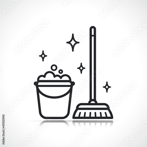 cleaning broom and bucket icon