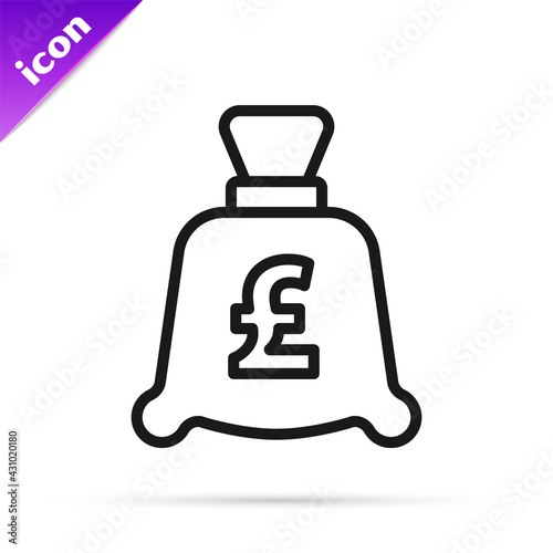 Black line Coin money with pound sterling symbol icon isolated on white background. Banking currency sign. Cash symbol. Vector