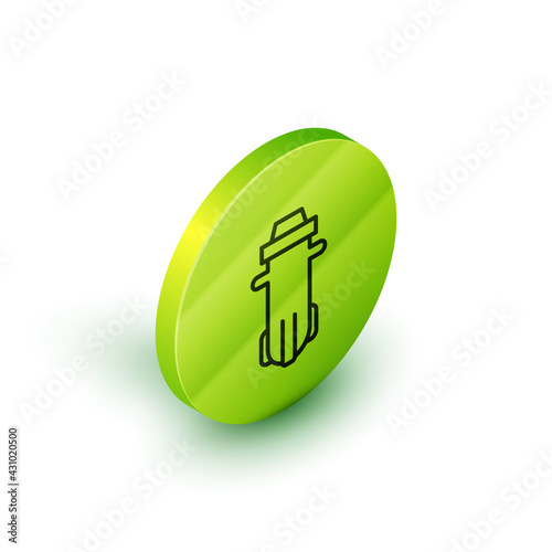 Isometric line Water filter icon isolated on white background. System for filtration of water. Reverse osmosis system. Green circle button. Vector
