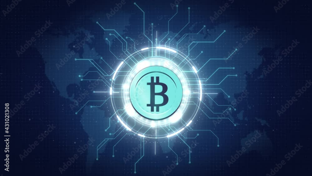 loop animation of Bitcoin Electronic Cryptocurrency Blockchain Technology. Bitcoin digital currency, gold coin. Cyberspace digital network, Virtual reality. HUD, FUI, UI design. futuristic background loop animation of Bitcoin Electronic Cryptocurrency Blockchain Technology. Bitcoin digital currency, gold coin. Cyberspace digital network, Virtual reality. HUD, FUI, UI design. futuristic background