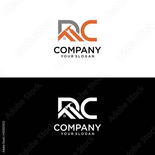 DC house construction with hammer and Initial Letter Logo Design Template Vector Illustration. initial logo DC home abstract