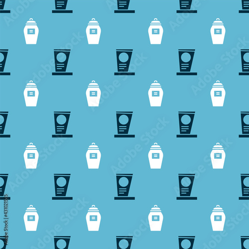 Set Grave with tombstone and Funeral urn on seamless pattern. Vector
