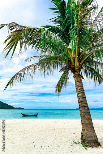 Fototapeta Naklejka Na Ścianę i Meble -  Tropical beach with Coconut Palm trees on white sandy beach at koh lipe satun thailand