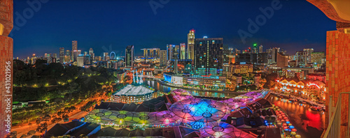 Bird's eye panoramic view of Singapore skyline and Clarke Quay entertainment district photo