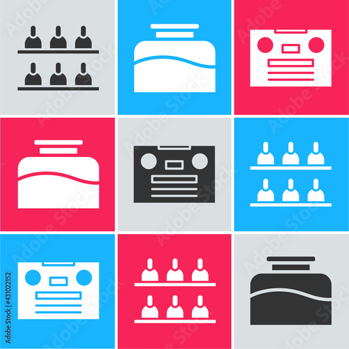 Set Jurors, Inkwell and Retro audio cassette tape icon. Vector