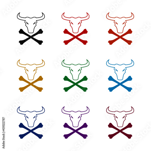 Buffalo head icon isolated on white background color set