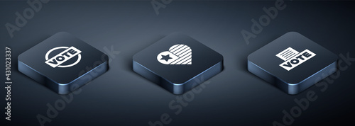 Set Isometric Vote, box and USA Independence day icon. Vector