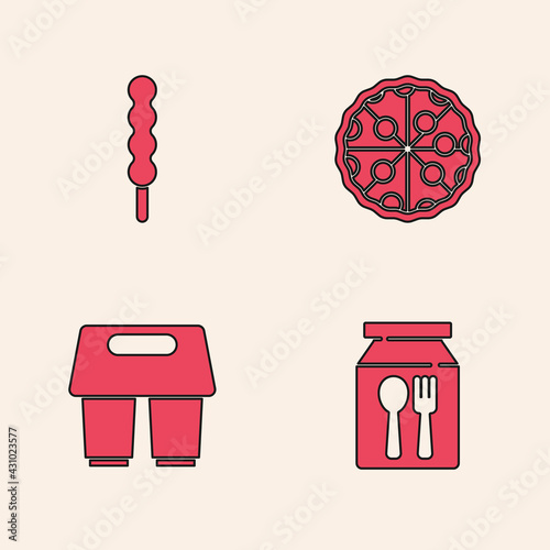 Set Online ordering and delivery, Lollipop, Pizza and Coffee cup to go icon. Vector