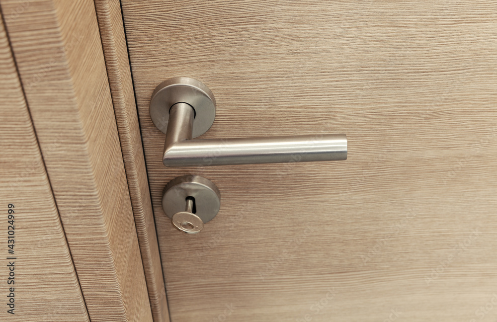 wooden room door with metal handle wooden room door with metal handle