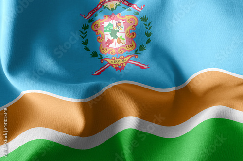 3D illustration flag of San Martin is a region of Peru. Waving o photo