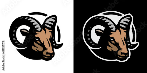 Ram head, logo. On a light and dark background. Vector illustration.