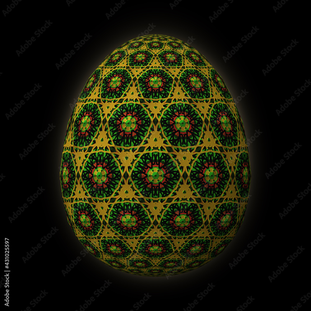 Happy Easter, Artfully designed and colorful 3D easter egg, 3D illustration on black background