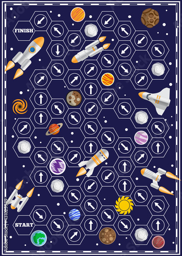 A board game on the space theme. Vector illustration.