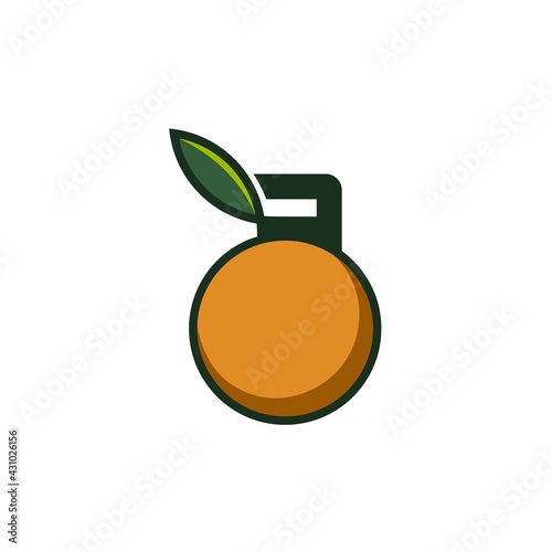 orange fitness logo template. barbel and orange concept. orange and leaf. Logo perfect for sports, health, drinks, fruit etc.