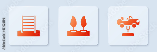 Set Forest, Swedish wall and Swing car. White square button. Vector