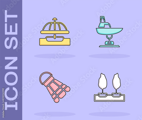 Set Forest, Attraction carousel, Badminton shuttlecock and Swing boat icon. Vector