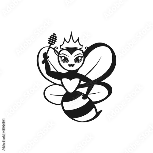 Black Queen Bee Mascot Logo for Beauty and Fashion Company in Vector Illustration