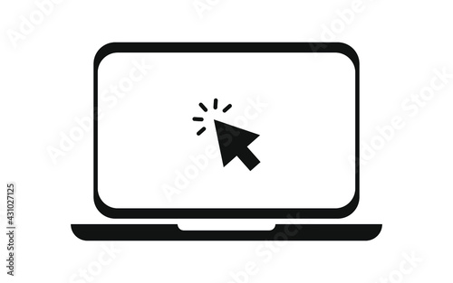 Laptop with pointer or cursor. Display with clicking mouse. Notebook screen template.