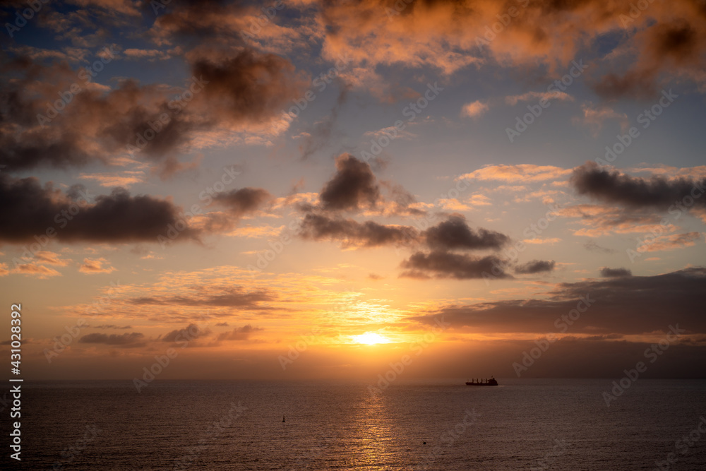 Las Palmas de Gran Canary bay at sunrise. Seascape.
