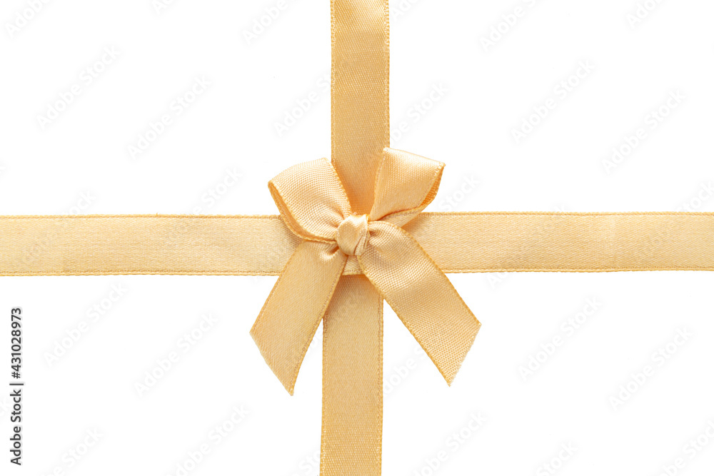 Gold ribbon with bow isolated on white. Gold ribbon with bow isolated on white.
