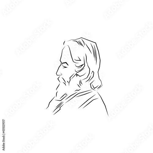 Blue and white sketch of Rabindranath Tagore. EPS 10 photo