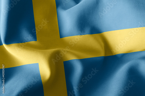 3D rendering illustration flag of Sweden. Waving on the wind fla