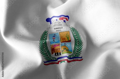 3D illustration flag of Tarapaca is a region of Chile. Waving on photo