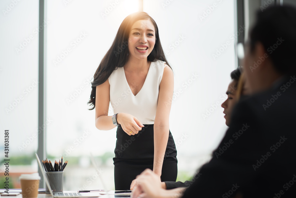 Obraz premium portrait of happy businesswoman smiling and working.