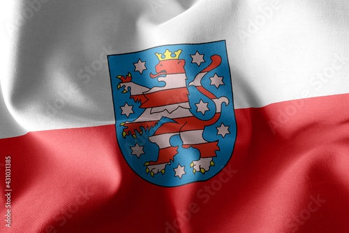 3D illustration flag of Thuringia is a region of Germany. Waving