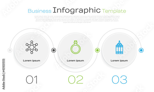 Set line Hexagram sheriff, Canteen water bottle and Dynamite bomb. Business infographic template. Vector