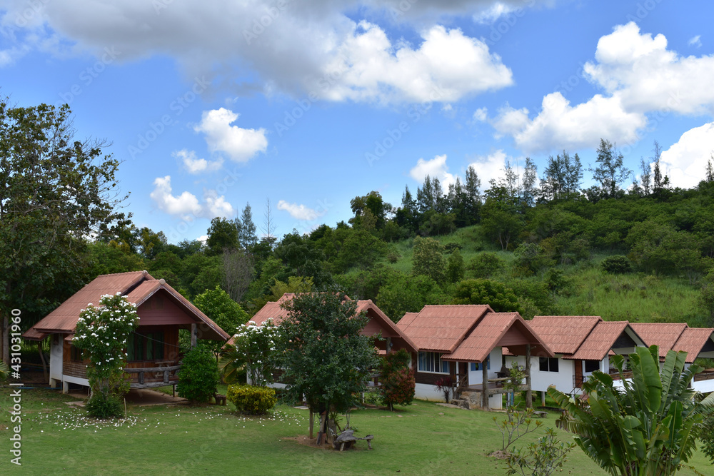 Resort or house hotel are business rest room in the forest tourist attraction for support tourism in the summer and cold season at Pak-chong Korat province Thailand. Resort or house hotel are business rest room in the forest tourist attraction for support tourism in the summer and cold season at Pak-chong Korat province Thailand.