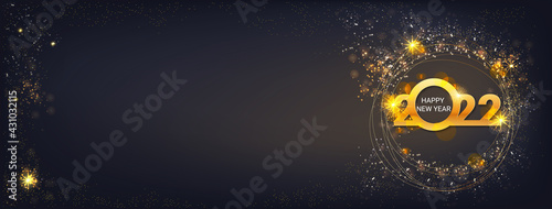 Greeting card Happy New Year 2022. Beautiful holiday web banner or billboard with text Happy New Year 2022. 2022 year of the tiger. - Vector