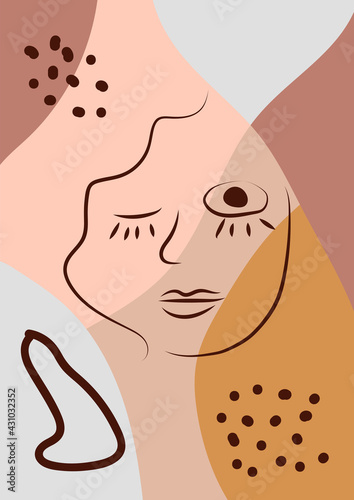 Woman's Face continuous Line art. Abstract Contemporary collage of geometric shapes in a modern trendy style