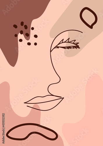 Woman s Face continuous Line art. Abstract Contemporary collage of geometric shapes in a modern trendy style
