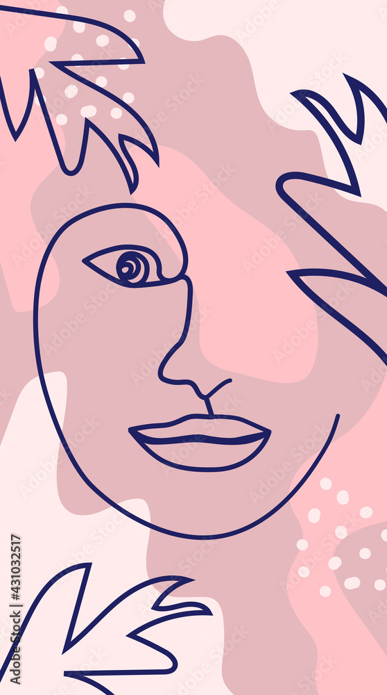 Woman's Face Minimal Line Style. Abstract Contemporary collage of geometric shapes in a modern trendy style. Woman's Face Minimal Line Style. Abstract Contemporary collage of geometric shapes in a modern trendy style.
