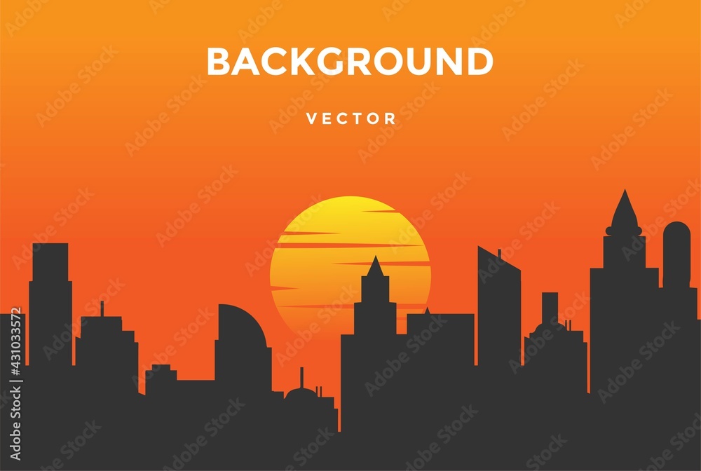 Sunset Urban City Skyline Silhouette Background. Vector Illustration