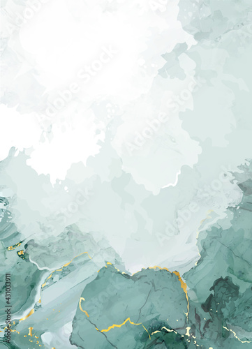 Classic emerald watercolor fluid painting vector design card.