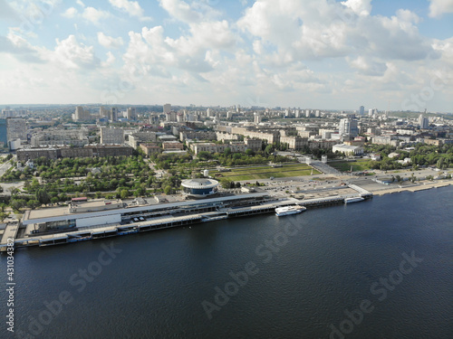 Volgograd. Panorama of the city. River port and central embankment of the city. Russia